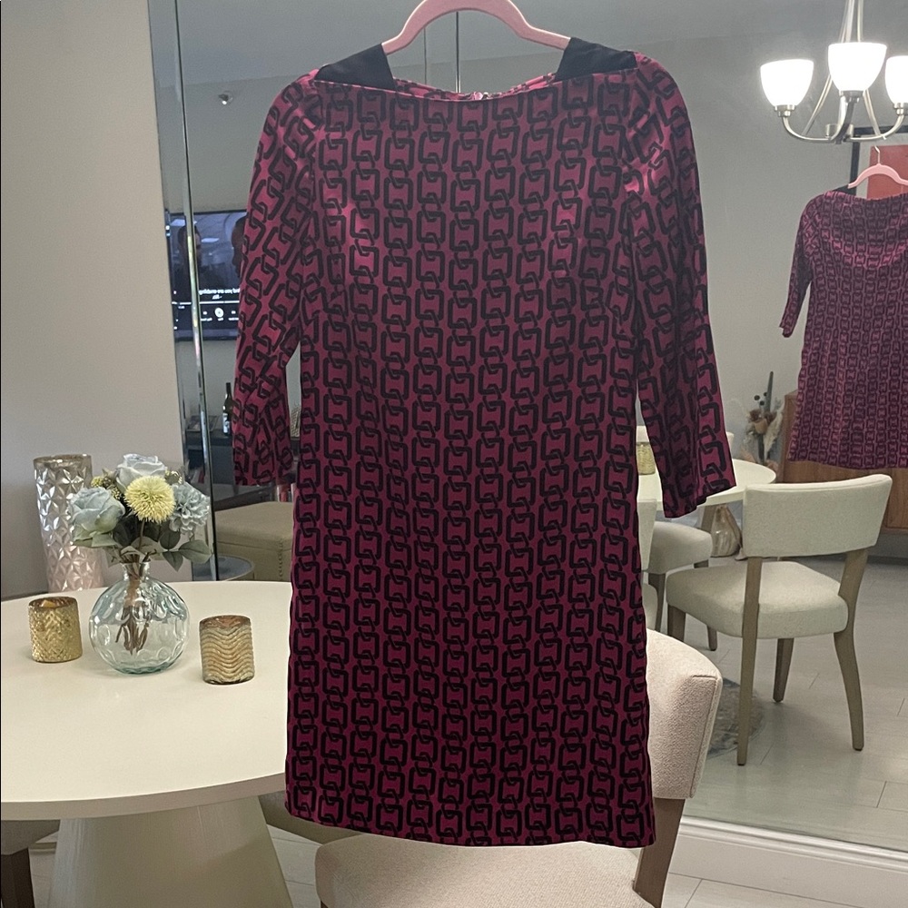 Milly Julia Fuchsia and Black Geometric Long Sleeve Dress